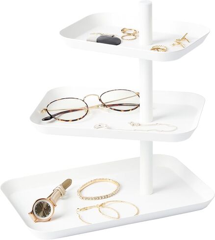 YAMAZAKI home 4724 3-Tier Accessory Tray-Jewelry Holder & Storage Organizer, One Size, White in Kuwait