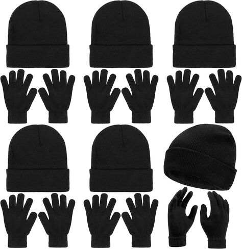URATOT 12 Pack Gloves and Beanies Magic Gloves and Knit Beanies Hats Winter Warm Gloves Hat for Men Women in Saudi Arabia