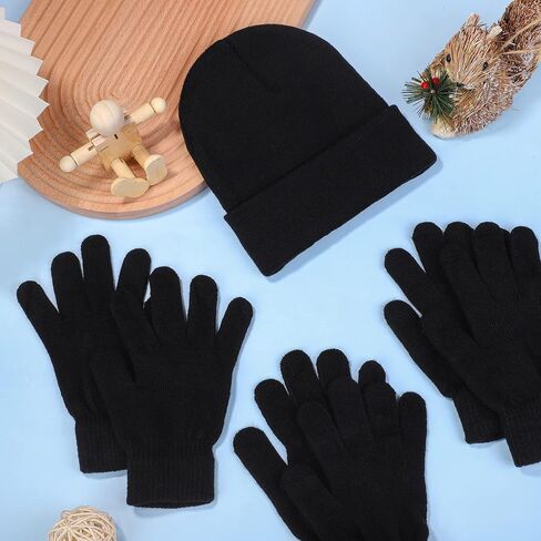 URATOT 12 Pack Gloves and Beanies Magic Gloves and Knit Beanies Hats Winter Warm Gloves Hat for Men Women in Saudi Arabia