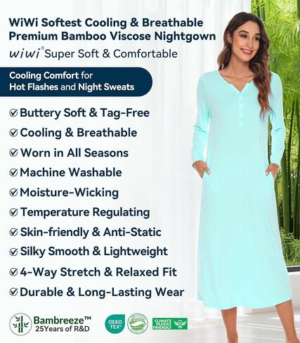 WiWi الخيزران فسكوزي قمصان النوم للنساء قمصان النوم الناعمة طويلة الأكمام قمصان النوم منامة ملابس خاصة المتسكعون S-XXL in Saudi Arabia