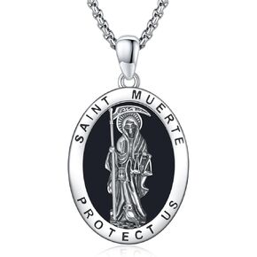 OHAYOO Santa Muerte Necklace for Men 925 Sterling Silver Holy Death Necklace Grim Reaper Necklace Santa Muerte Pendant Jewelry for Women in Kuwait
