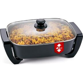 مقلاة كهربائية Elite Gourmet EG2615 مقاس 15 بوصة × 12 بوصة × 4 بوصة، طبق متين عميق جدًا، سيراميك Ceralast ™ خالي من PFAS، حرارة سريعة 1500 وات، غطاء من الزجاج المقسى، آمن للاستخدام في غسالة الأطباق، 12.5 قيراط، أسود/رمادي in Kuwait