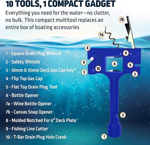 أداة القارب - تتضمن أداة القارب 10 في 1 فتاحة زجاجات البيرة والنبيذ، وصفارة الأمان، وقاطع خط الصيد، ومفتاح غطاء الغاز البحري والأدوات الأساسية الأخرى - فكرة رائعة لأصحاب القوارب in Kuwait