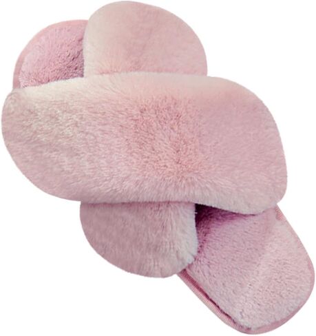 LZLER Women’s Cross Band Slippers, Soft Plush Fleece Lightweight Non Slip Open Toe Flip Flop Shoes House Indoor Outdoor Fur Fuzzy Slippers in Kuwait