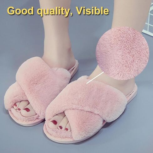 LZLER Women’s Cross Band Slippers, Soft Plush Fleece Lightweight Non Slip Open Toe Flip Flop Shoes House Indoor Outdoor Fur Fuzzy Slippers in Kuwait