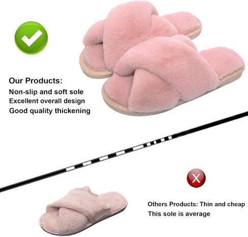 LZLER Women’s Cross Band Slippers, Soft Plush Fleece Lightweight Non Slip Open Toe Flip Flop Shoes House Indoor Outdoor Fur Fuzzy Slippers in Kuwait