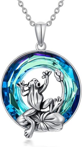 Frog Necklace 925 Sterling Silver Frog Crystal Pendant Necklace Jewelry Gift for Women Girls 18+2" in Saudi Arabia
