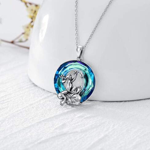 Frog Necklace 925 Sterling Silver Frog Crystal Pendant Necklace Jewelry Gift for Women Girls 18+2" in Saudi Arabia