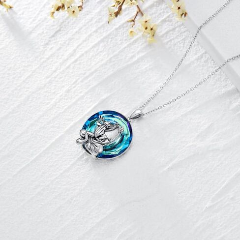 Frog Necklace 925 Sterling Silver Frog Crystal Pendant Necklace Jewelry Gift for Women Girls 18+2" in Saudi Arabia