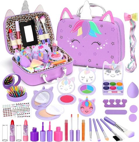 Kids Washable Makeup Girls Toys - Girls Makeup Kit for Kids Make up Set Real Makeup for Kid Little Girls Toddlers Children Princess Christmas Birthday Gifts Toys for 3 4 5 6 7 8 9 10 Year Old Girls in Kuwait