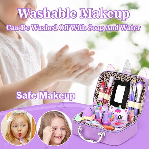 Kids Washable Makeup Girls Toys - Girls Makeup Kit for Kids Make up Set Real Makeup for Kid Little Girls Toddlers Children Princess Christmas Birthday Gifts Toys for 3 4 5 6 7 8 9 10 Year Old Girls in Kuwait