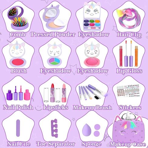 Kids Washable Makeup Girls Toys - Girls Makeup Kit for Kids Make up Set Real Makeup for Kid Little Girls Toddlers Children Princess Christmas Birthday Gifts Toys for 3 4 5 6 7 8 9 10 Year Old Girls in Kuwait