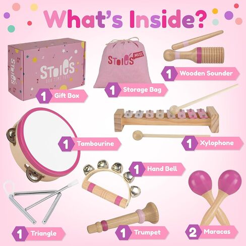 Stoie’s International Wooden Music Set, Percussion Kids Musical Instruments, Montessori Unique Play Toddler Musical Instruments for Kids Ages 3, 5, 9, 12- Baby Musical Toys, Baby Musical Instruments in Kuwait