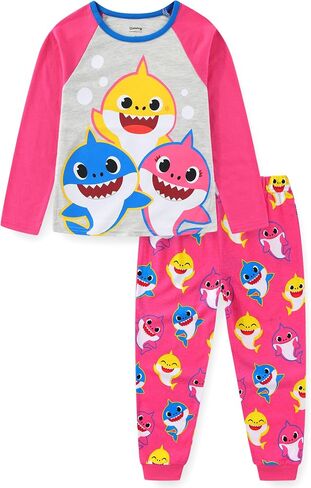 Nickelodeon Baby Shark Girls’ Long Sleeve Shirt and Jogger Set for Infant, Toddler and Little Kids – Pink/Grey in Saudi Arabia