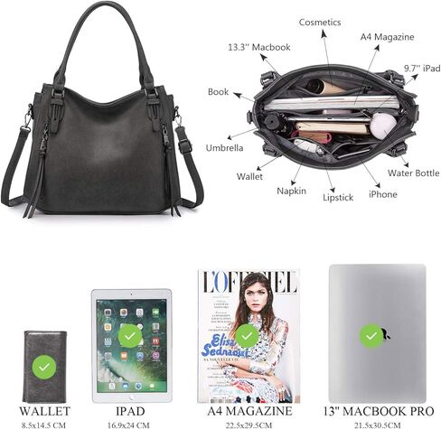 حقائب يد ريلر للنساء، حقائب هوبو، حقيبة كتف كبيرة عبر الجسم، جلد صناعي نباتي، مع حافظة/محفظة in Kuwait