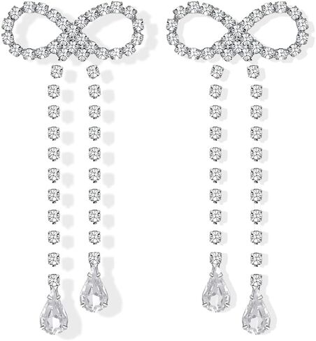 FAUTHENTICUTE Silver CZ Drop Earring for Women, Bow Drop Earrings in Kuwait