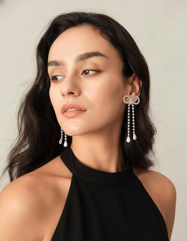 FAUTHENTICUTE Silver CZ Drop Earring for Women, Bow Drop Earrings in Kuwait