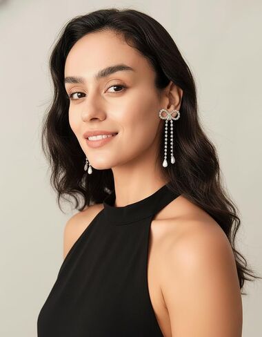 FAUTHENTICUTE Silver CZ Drop Earring for Women, Bow Drop Earrings in Kuwait