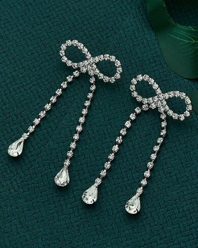 FAUTHENTICUTE Silver CZ Drop Earring for Women, Bow Drop Earrings in Kuwait