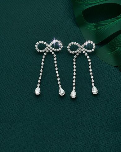 FAUTHENTICUTE Silver CZ Drop Earring for Women, Bow Drop Earrings in Kuwait