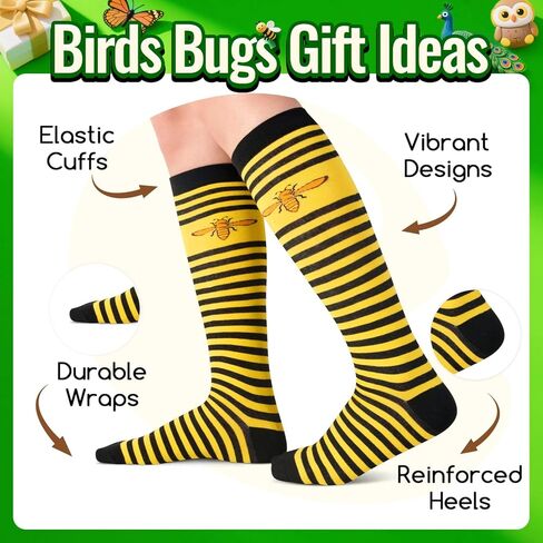 جوارب HAPPYPOP المضحكة للركبة للنساء والرجال، جوارب النحل الطويلة، هدايا النحل للنساء والرجال، هدايا النحل الطنانة، جوارب صفراء، جوارب لطيفة، جوارب حشرات in Kuwait