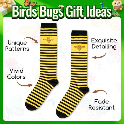 جوارب HAPPYPOP المضحكة للركبة للنساء والرجال، جوارب النحل الطويلة، هدايا النحل للنساء والرجال، هدايا النحل الطنانة، جوارب صفراء، جوارب لطيفة، جوارب حشرات in Kuwait