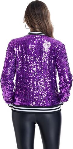 Womens Sequin Jacket Long Sleeve Zipper with Pockets Casual Party Sequin Bomber Jacket in Kuwait