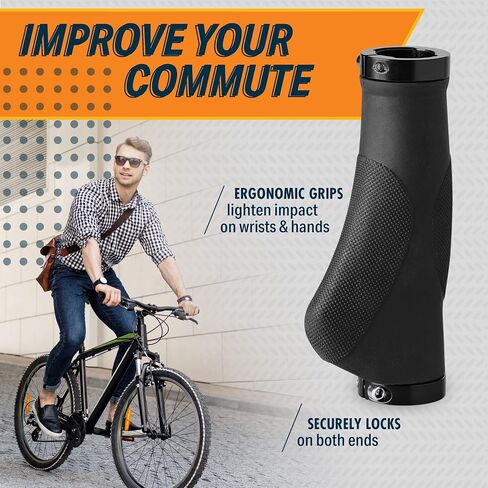 Bikeroo MTB Handlebar Grips - Bicycle Replacement Accessories W/Lock-On Non-Slip Collars & Aluminum Stability Caps - Textured Comfort Design for Mountain Cycling BMX Dirt Bikes in Saudi Arabia