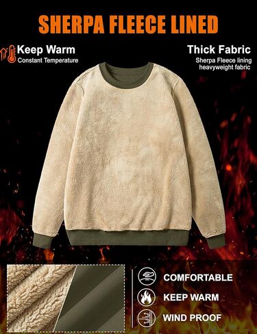 MAGCOMSEN المرأة شيربا اصطف بلوزات الحرارية عادية Crewneck كنزة صوف شتاء دافئ سميكة طويلة الأكمام بلايز in Saudi Arabia