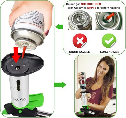 شعلة النفخ - شعلة كريم برولي - شعلة مطبخ الطهاة المحترفين القابلة لإعادة الملء مع قفل أمان ولهب قابل للتعديل - شعلة بوتان صغيرة مع مقياس الوقود - شعلة طهي الطعام in Kuwait