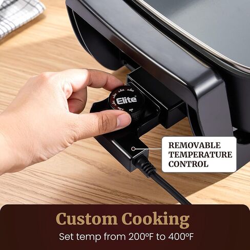 مقلاة كهربائية Elite Gourmet EG2615 مقاس 15 بوصة × 12 بوصة × 4 بوصة، طبق متين عميق جدًا، سيراميك Ceralast ™ خالي من PFAS، حرارة سريعة 1500 وات، غطاء من الزجاج المقسى، آمن للاستخدام في غسالة الأطباق، 12.5 قيراط، أسود/رمادي in Saudi Arabia