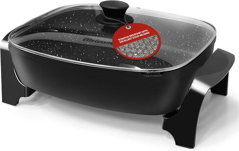 Elite Gourmet Ceralast Ceramic Electric Skillet, 12.5Qt, Black/Gray | Xtra-Deep 4" Dish, 15"x12" PFAS-Free Surface, 1500W Rapid Heat-Up, Tempered Glass Vented Lid, Dishwasher-Safe in Saudi Arabia