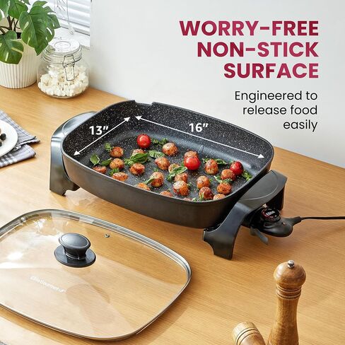 Elite Gourmet Ceralast Ceramic Electric Skillet, 12.5Qt, Black/Gray | Xtra-Deep 4" Dish, 15"x12" PFAS-Free Surface, 1500W Rapid Heat-Up, Tempered Glass Vented Lid, Dishwasher-Safe in Saudi Arabia