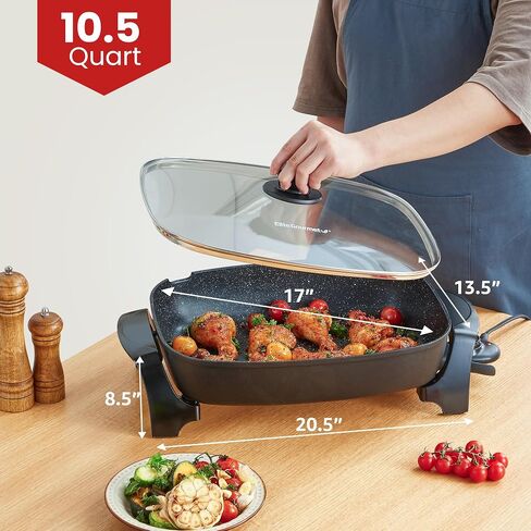 Elite Gourmet Ceralast Ceramic Electric Skillet, 12.5Qt, Black/Gray | Xtra-Deep 4" Dish, 15"x12" PFAS-Free Surface, 1500W Rapid Heat-Up, Tempered Glass Vented Lid, Dishwasher-Safe in Saudi Arabia