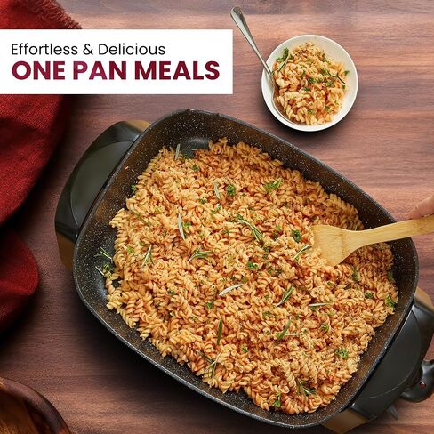 Elite Gourmet Ceralast Ceramic Electric Skillet, 12.5Qt, Black/Gray | Xtra-Deep 4" Dish, 15"x12" PFAS-Free Surface, 1500W Rapid Heat-Up, Tempered Glass Vented Lid, Dishwasher-Safe in Saudi Arabia