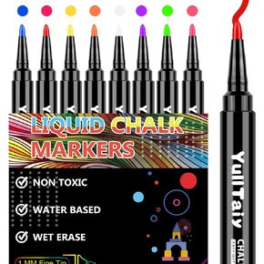 Chalk Markers for Blackboard - Chalkboard Markers, Fine Tip Wet Erase Markers, Liquid Chlak Pens for Chalk board, First & Last Day of School Board, Window, Glass, Mirror (8 Color)