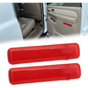 1 Pair Rear Left Driver and Right Passenger Side Door Red Reflector Panel, Safety Alert Light Cover, Compatible with Chevrolet GMC Yukon 2003-2007, Replaces Part # 15183155, 15183156