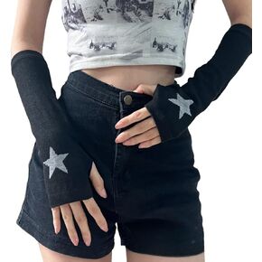 Y2K Women Teens Knitted Arm Warmers Japanese Harajuke Cosplay Gothic Lolita Fingerless Mittens Thumb Hole Gloves