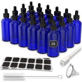 Nevlers 24 PK Glass Bottle with Dropper 4 oz | Leakproof Cobalt Blue Tincture Bottles with Dropper | The Medicine Dropper Bottle 4oz Includes Droppers for Oils & Accessories| Glass Dropper Bottle 4 oz