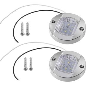 Partuto 2pcs DC 12V 6W Universal Interior Round Marine Boat Light with 6 LEDs - Car Boat for Transom Stern Light for Boat Kayak Waterproof - ABS White