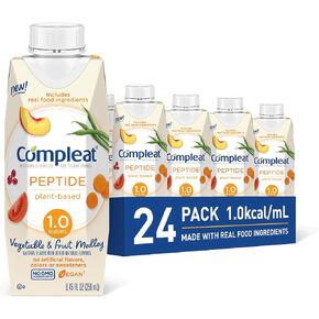 Compleat Peptide 1.0, Real Food and Peptide-Based Tube-Feeding Formula, Vegan, Vegetable & Fruit Medley (Pack of 24)