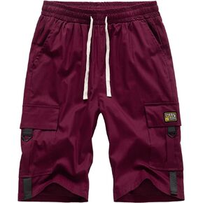 VtuAOL Men's Cargo Shorts Elastic Waist Casual Cotton Shorts with Multi Pockets