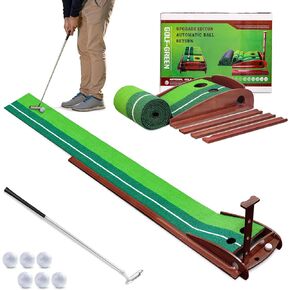 Golf Putting Green, Portable Golf Practice Mat with Auto Ball Return System for Home, Office or Backyard, Golf Training Equipment Aid, for Golf Lovers, Includes 1 Golf Putter 6 Golf Balls