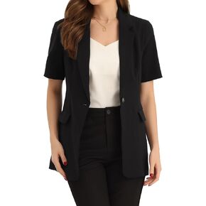 Allegra K Lapel Blazer for Women Short Sleeve Button Down Open Front Office Work Blazers with Pockets