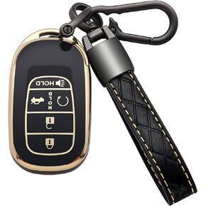 Kespevn for Honda Key Fob Cover 5 Button Soft TPU with Leather Keychain 360 Degree Protection Key Case Shell Holder Fits for 2022 2023 2024 Honda Accord Civic HR-V CR-V Pilot Odyssey, B White