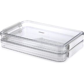 BTSKY 2 Pack Clear Plastic Stackable Storage Box File Protector Case Organizer Portable Project Case Document Holder for 8.5 x 13 Letter A4 File Paper, Plastic Storage Box Office Documents