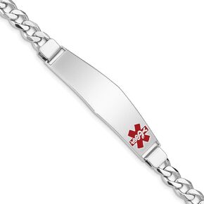 Solid 925 Sterling Silver Enamel Engravable Identification Name Bar Tag RN Registered Nurse Caduceus Symbol Medical ID Curb Cuban Link Emergency Alert Bracelet - with Secure Lobster Lock Clasp 7"