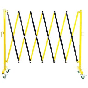 Garvee Industrial Expandable Metal Barricade 11.8 FT Portable Safety Barrier with a Warning Board and Casters, Retractable Traffic Fence Mobile Safety Barrier Folding Security Gate Yellow Black