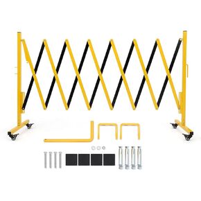 Metal Expandable Barricade, 11FT Folding Security Gate, Retractable Driveway Gate, Folding Safety Barricade, Yellow and Black