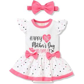Sinda Newborn Baby Girls Happy 1st Mother's Day Outfits Sleeveless Ruffle Rompers Infant Girl Bodysuits